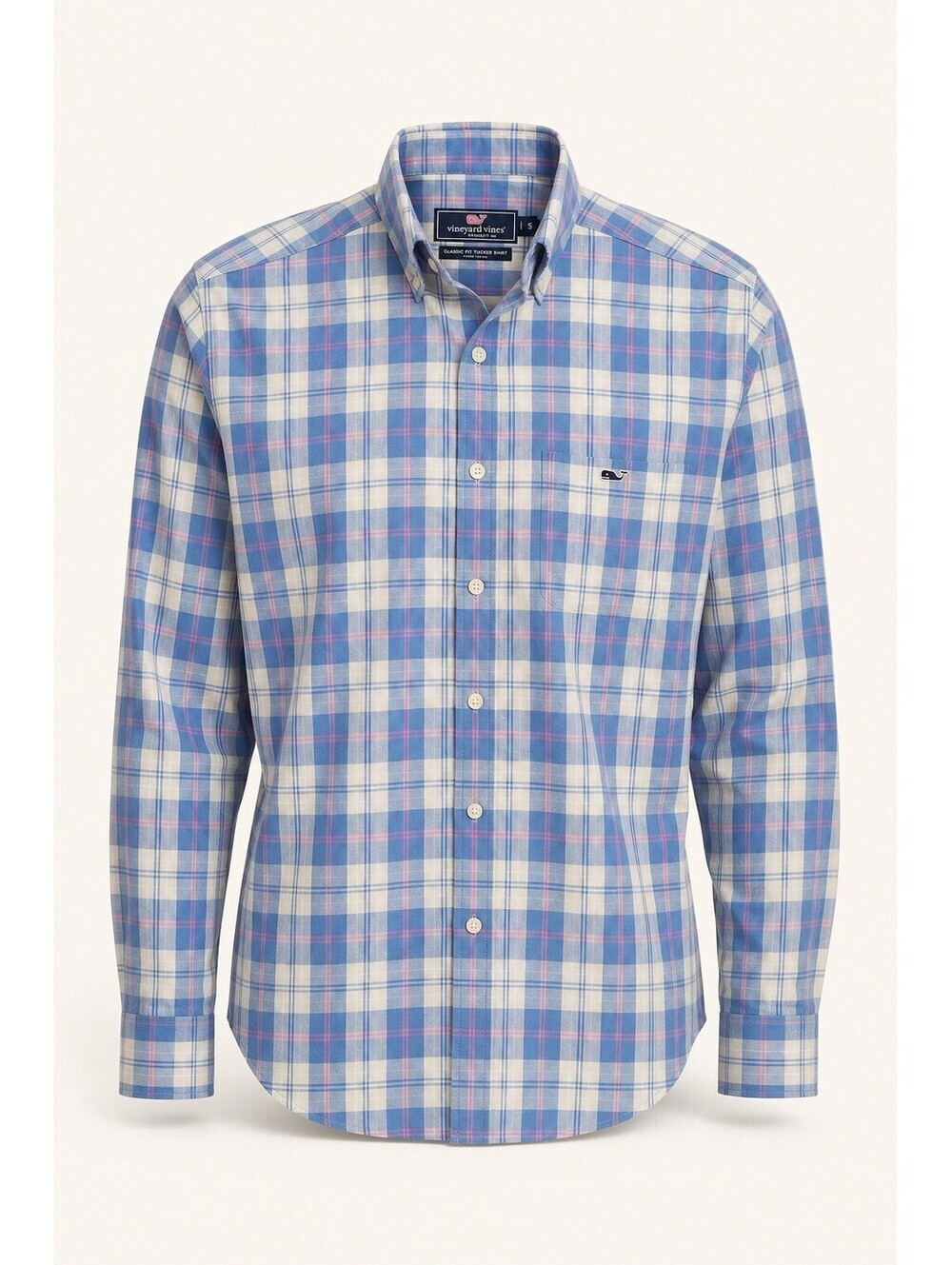 Vineyard Vines Classic Fit Tucker Shirt Men Pink Blue Plaid Preppy Button Up